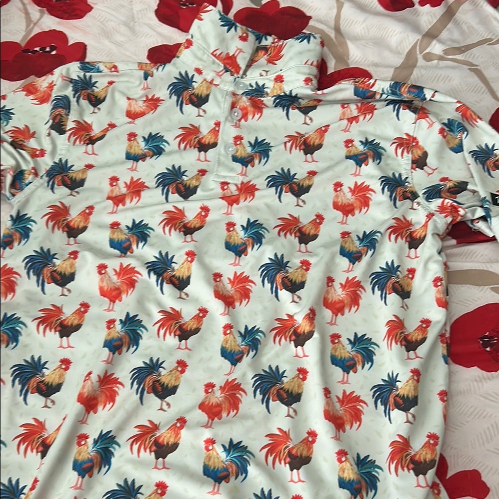 Red and Blue Rooster Print Blouse